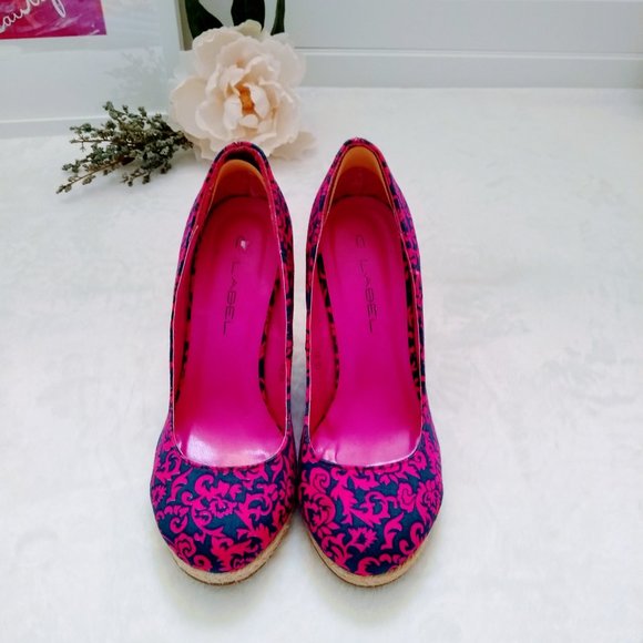 C LABEL PAISLEY PINK NAVY ESPADRILLES SIZE 5.5 - Picture 4 of 15